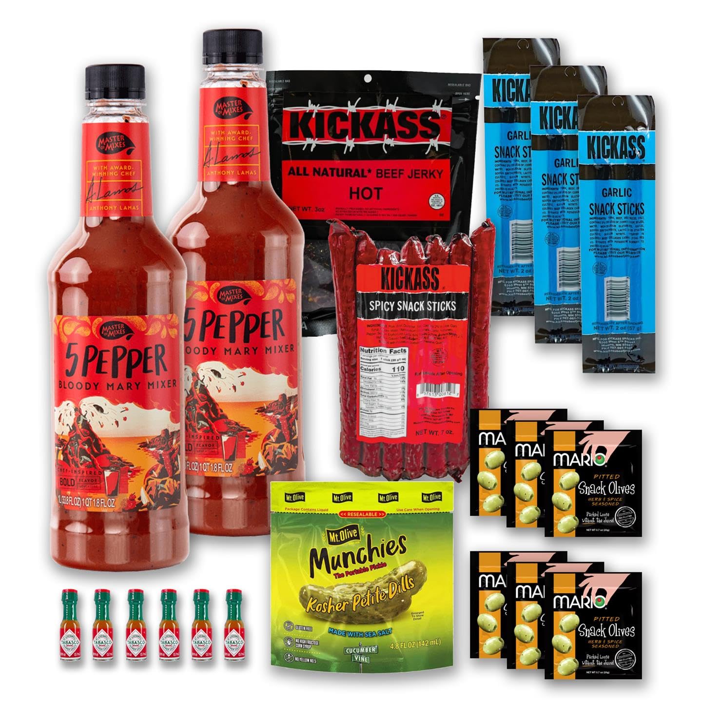 The LakeHouse Extra Hot Bloody Mary Kit - 20 Piece Set - Beef Snacks & Mix - 8lb