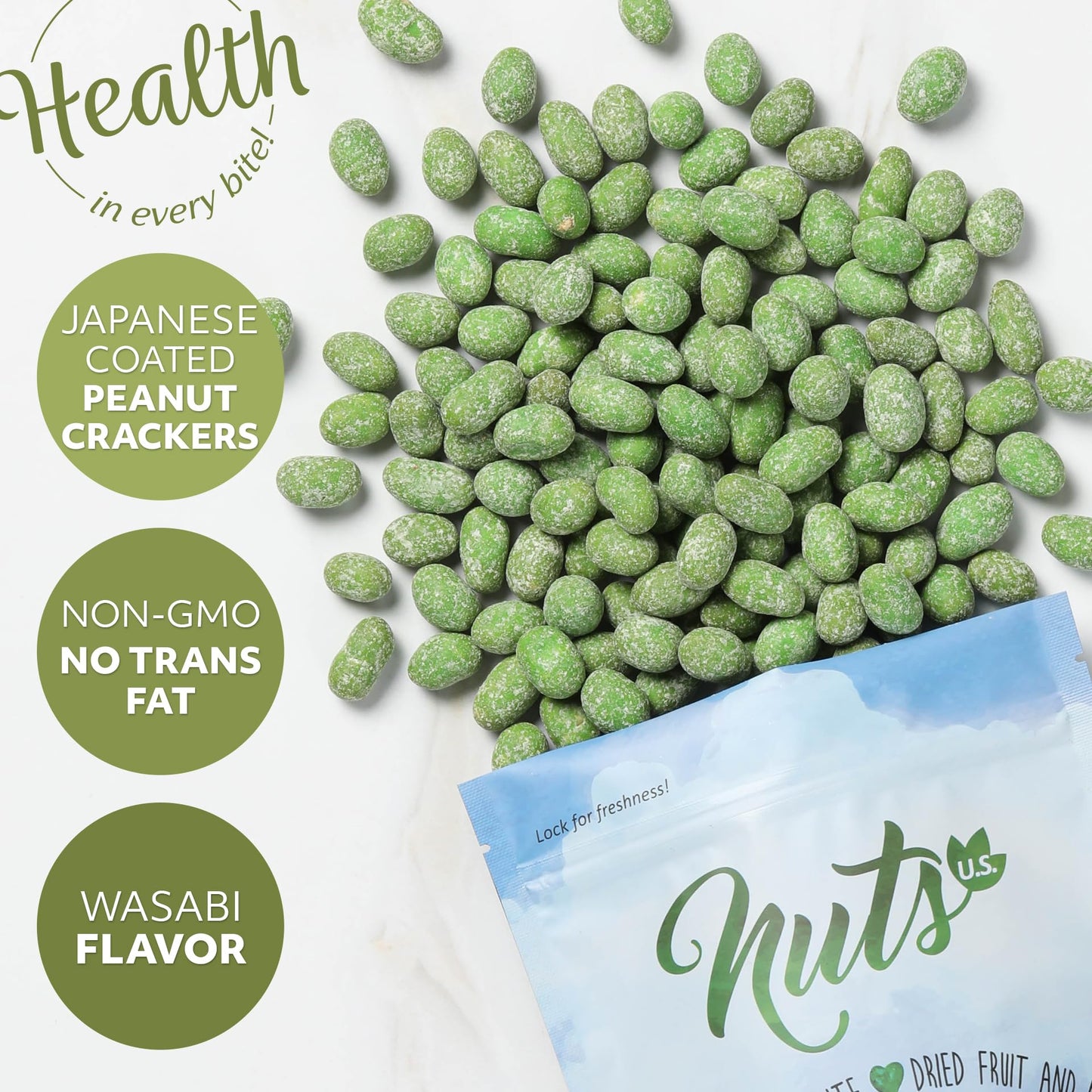 Nuts U.S. - Japanese Coated Peanut Crackers | Wasabi Flavor | No Trans Fat And Non-Gmo | Natural Snacks | Packed In A Resealable Bag!!! (Wasabi, 2 Lbs)