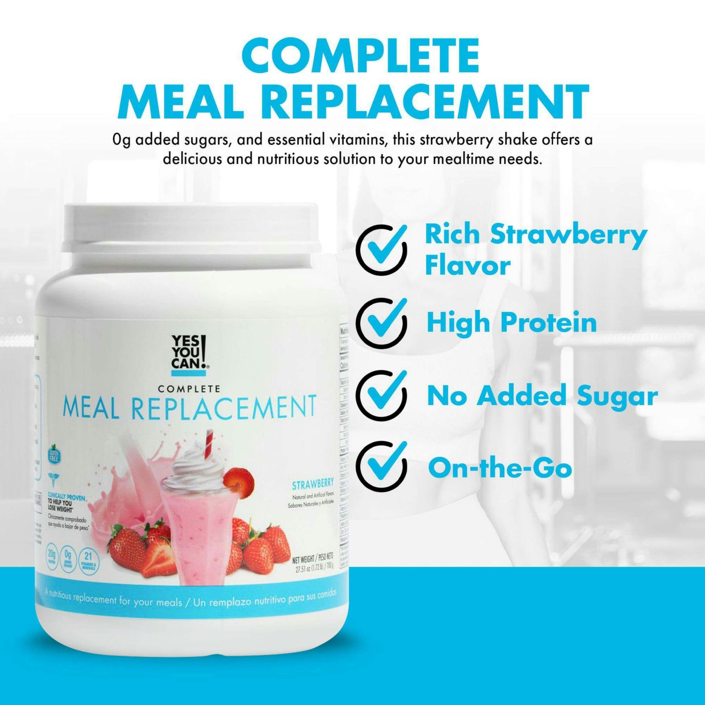 Yes You Can! Meal Replacement Shake - 30 Servings, 20g Protein, 22 Vitamins & Minerals, Strawberry Flavor