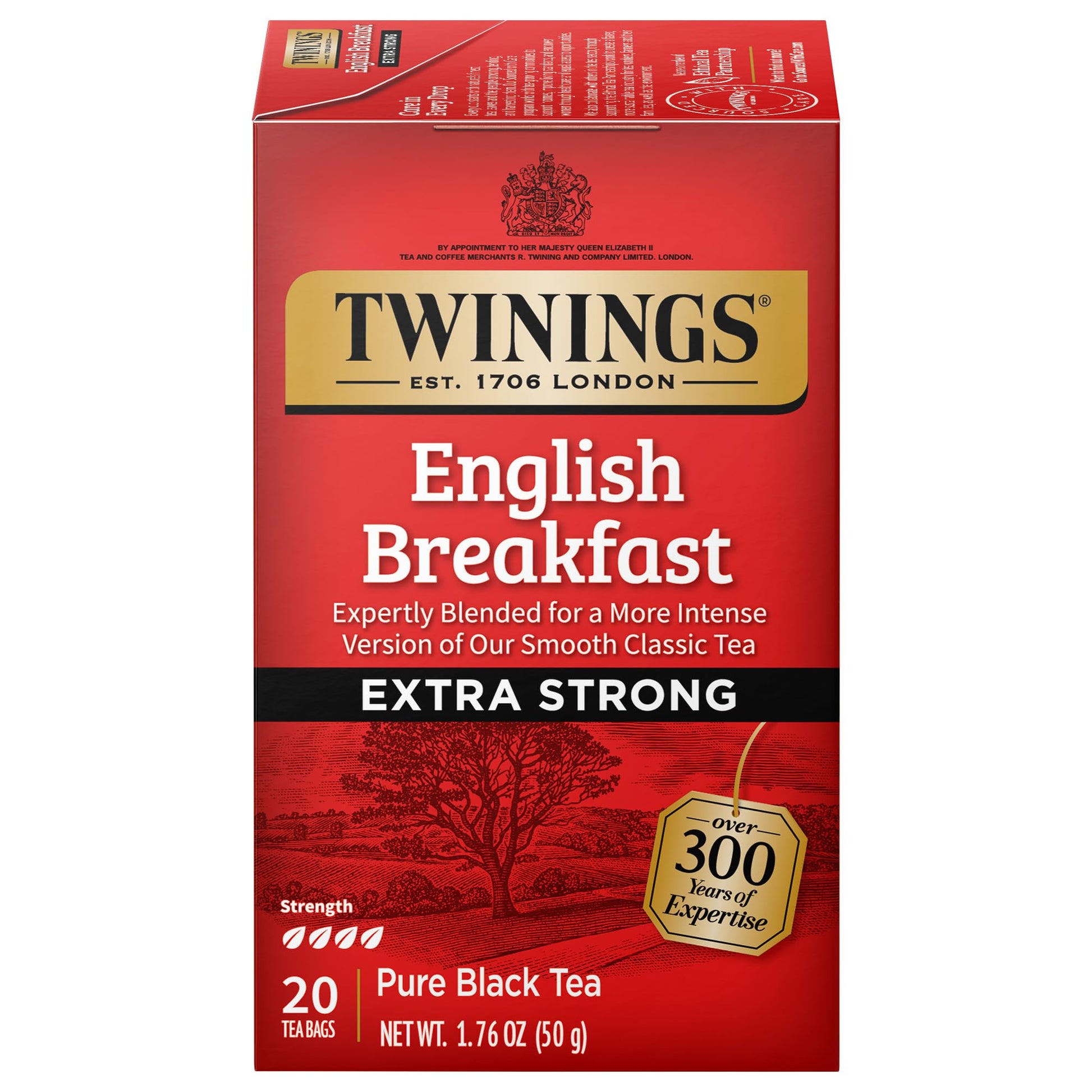 Twinings Extra Bold English Breakfast Individually Wrapped Tea Bags, 20 Count (Pack Of 6), Caffeinated, Robust Black Tea, Enjoy Hot Or Iced