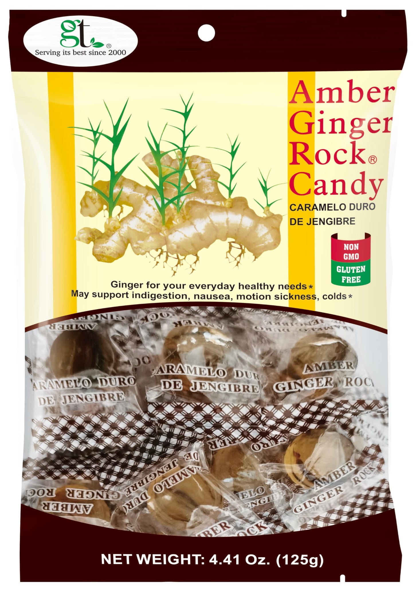 Gt Amber Ginger Rock Candy, 4.41 Ounce Bag