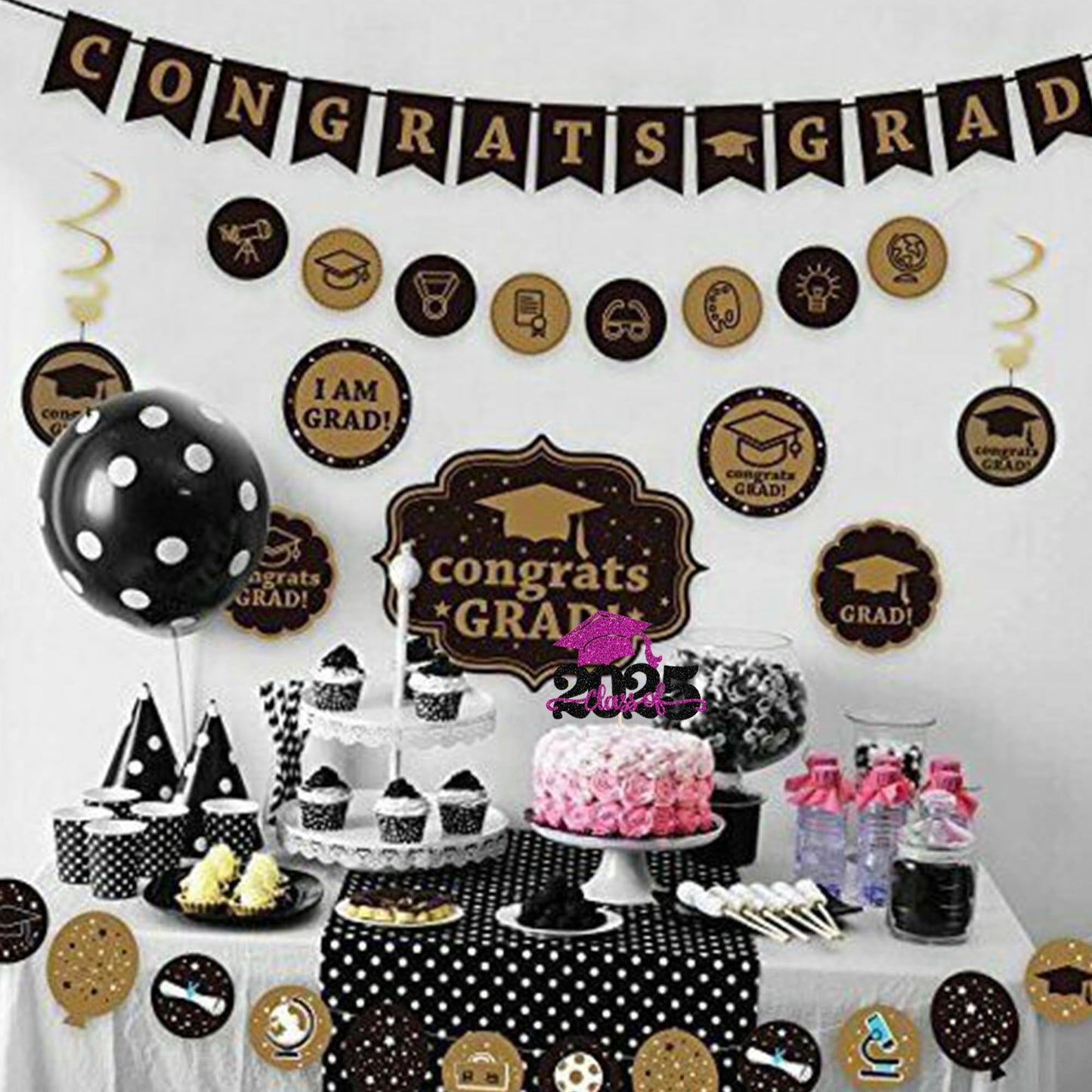 YCTHUNFISH Cake Topper Glitter Graduation Cap 2025 for High School Parties - Black Purple