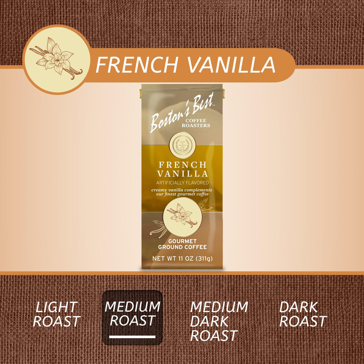 Bostons Best Coffee French Vanilla Gourmet Ground Coffee 11 oz Bag