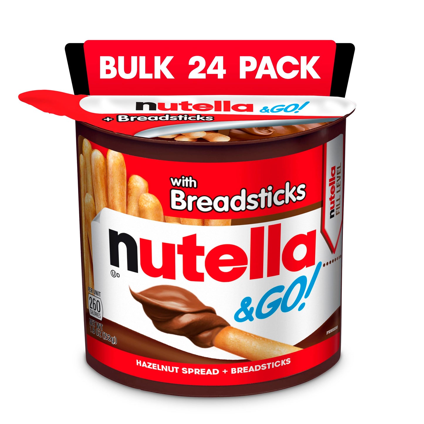 Nutella & GO! Hazelnut Cocoa Spread with Breadsticks, 1.8 oz Each, Bulk 24 Pack, Brown