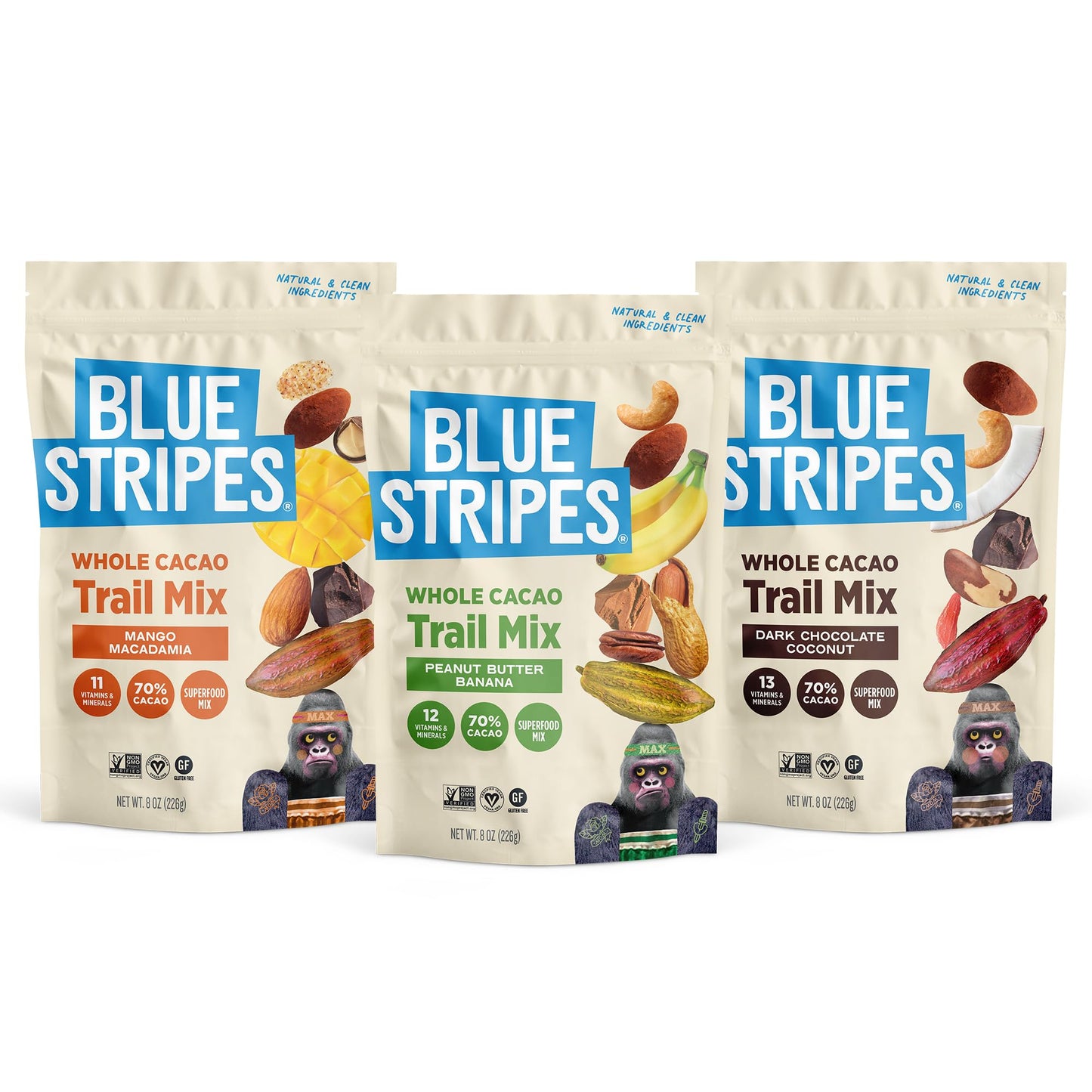 Blue Stripes - Trail Mix, Peanut Butter Banana, Dark Chocolate, Coconut, Nut Mix, Healthy Snacks for Adults, Variety Pack, Whole