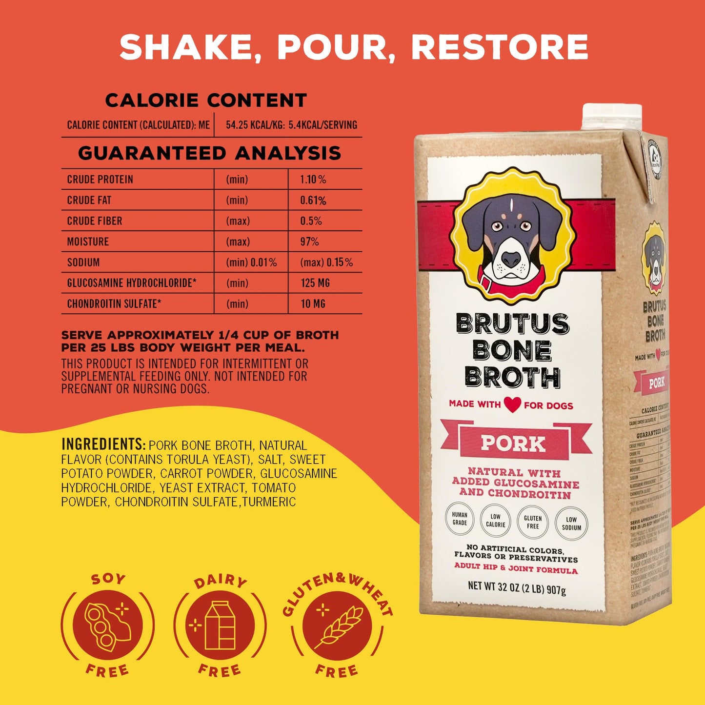 Brutus Bone Broth for Dogs - All Natural Gravy & Treat - 64 Fl Oz - Made in USA - Glucosamine & Chondroitin for Healthy Joints
