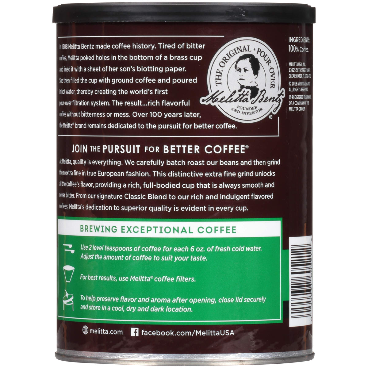 Melitta Classic Decaf Coffee, Medium Roast, Extra Fine Grind, 10.5 Ounce Can, Pack of 6, 63 Ounces Total