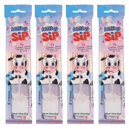 Milky Sip Magical Milk Straws - 4 Packs of 5 Pcs Each Cotton Candy Flavored Straws For Milk, 20 Milk Flavoring Straws for Kids. 