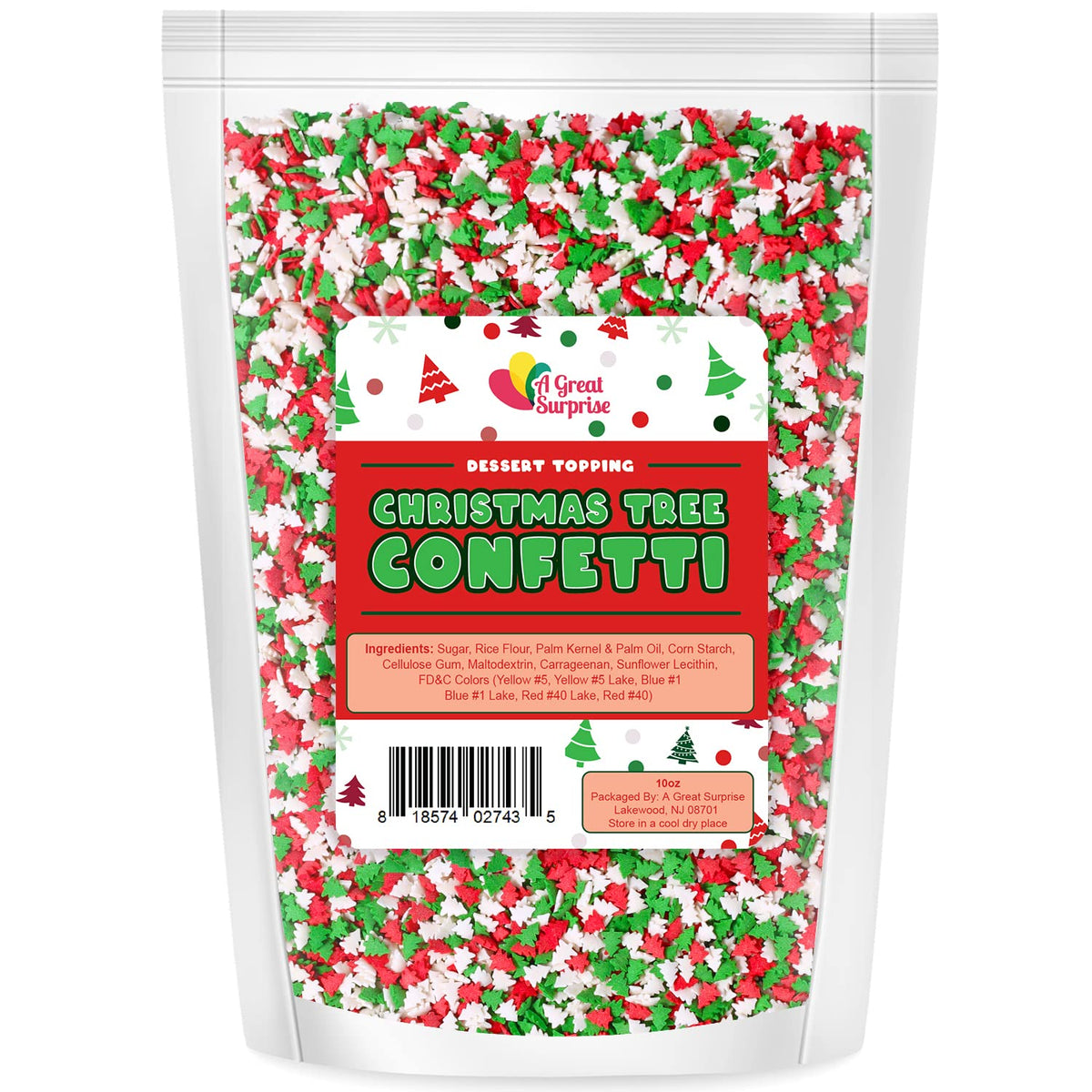 Christmas Tree Sprinkles - 10 Ounces Bulk - Red And Green Confetti Mix - Holiday Jimmies Dessert Toppings - For Gingerbread Cookies Cakes Cupcakes