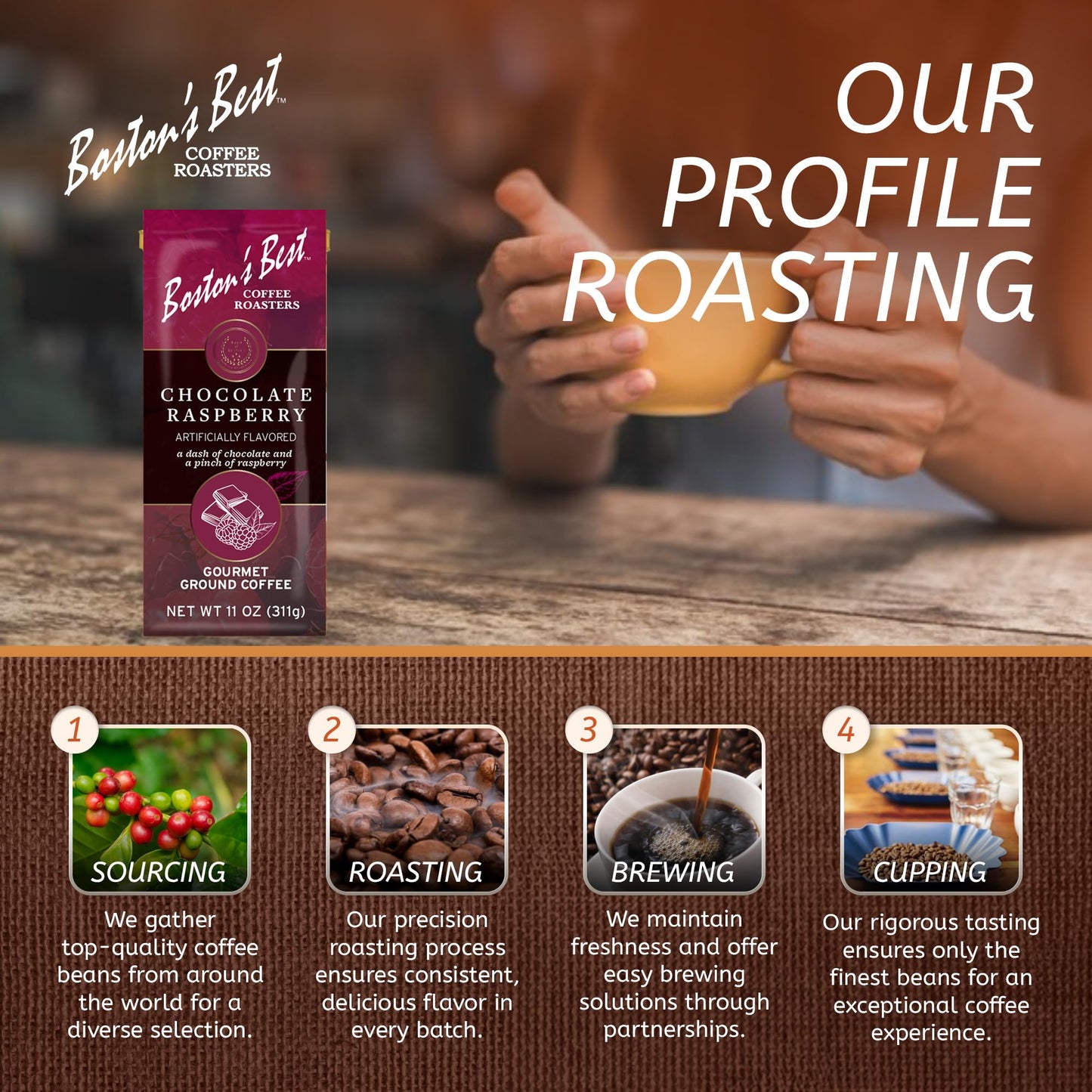 Bostons Best Coffee Chocolate Raspberry Ground Coffee Medium Roast 11 oz