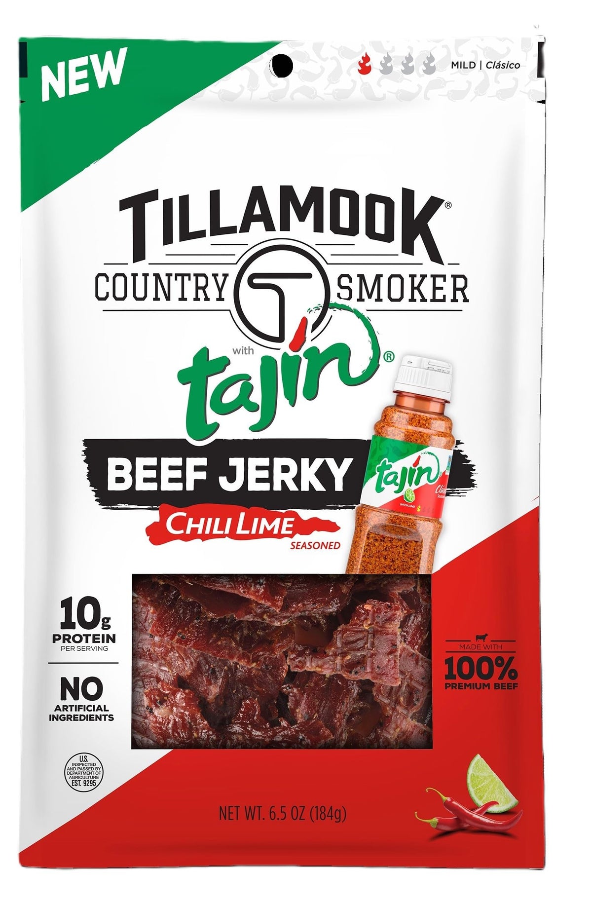 Tillamook Country Smoker Taj  N Flavored Chili Lime Beef Jerky,High Protein, Ready To Eat Snacks, Savory And Tangy Flavor, On-Th