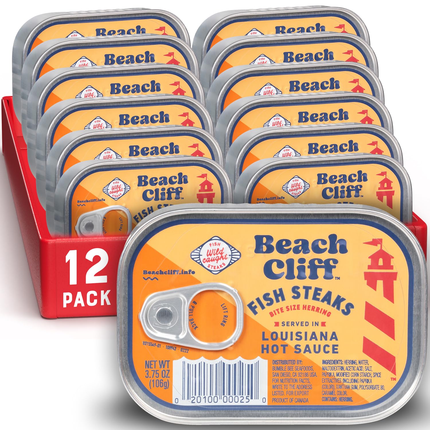 Beach Cliff Wild Caught Fish Steaks in Louisiana Hot Sauce, 3.75 oz Can (Pack of 12)  15g Protein per Serving