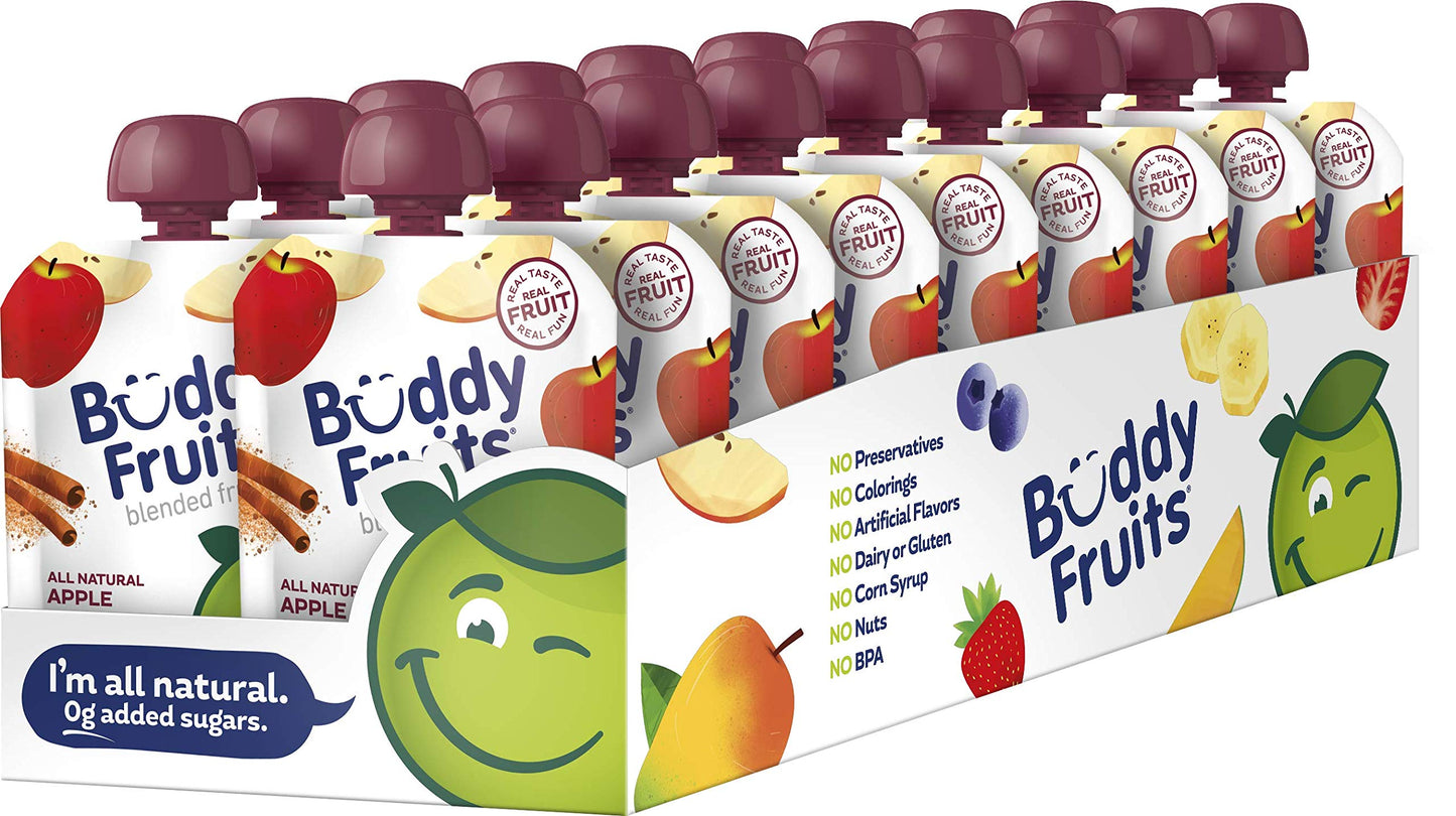 Buddy Fruits Snacks To Go Cinnamon Unsweetened Applesauce 3.2oz Pouch (18pk) Gluten-Nut-Dairy-Preservatives-BPA Free, Non GMO, K