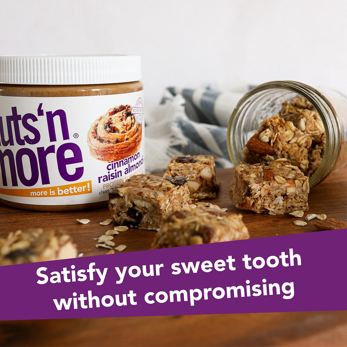Nuts N More Cinnamon Raisin Almond Butter Spread, All Natural Keto Snack, Low Carb, Low Sugar, Gluten Free, Non-GMO, High Protei