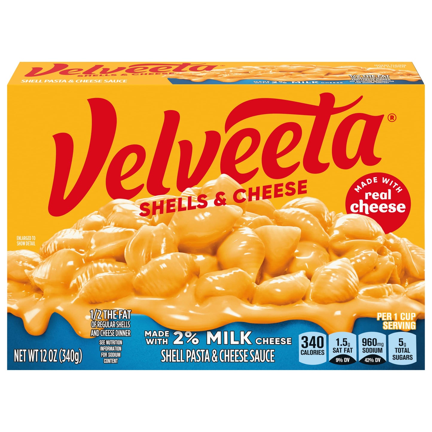Velveeta Shells & Cheese Pasta with Cheese Sauce & 2% Milk Cheese Meal (12 oz Box)