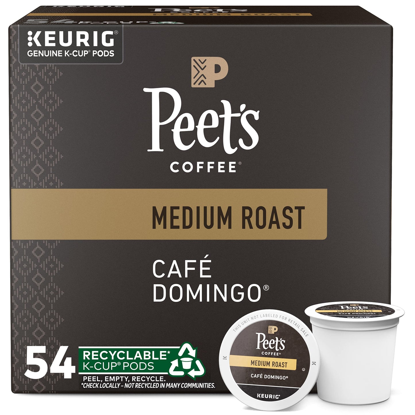 Peets Coffee Medium Roast K-Cup Pods - Café Domingo 54 Count - Model 514806