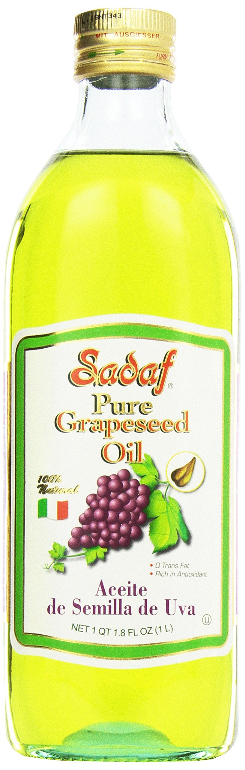 Sadaf Grapeseed Oil - Healthy Cooking Oil, High Smoking Point, 33.8 Fl Oz, Yellow, Model 052851060047