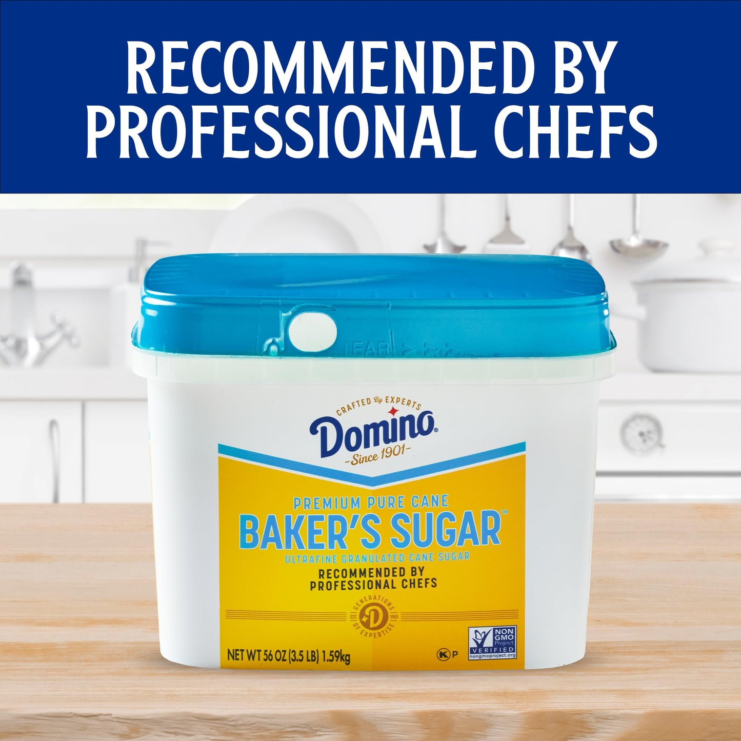 Domino Pure Cane Ultrafine Granulated Bakers Sugar, 3.5 lb Easy Baking Tub