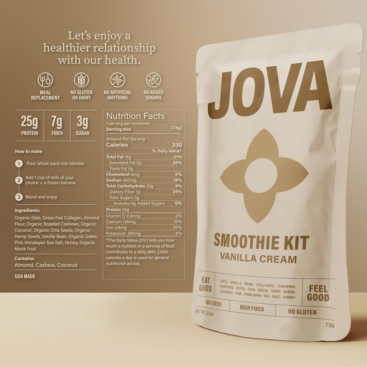 JOVA Smoothie Sampler Pack | Includes Mocha, Cinnamon & Vanilla Cream | 25g Protein | Gluten-Free, Non-GMO, No Added Sugar | Eas