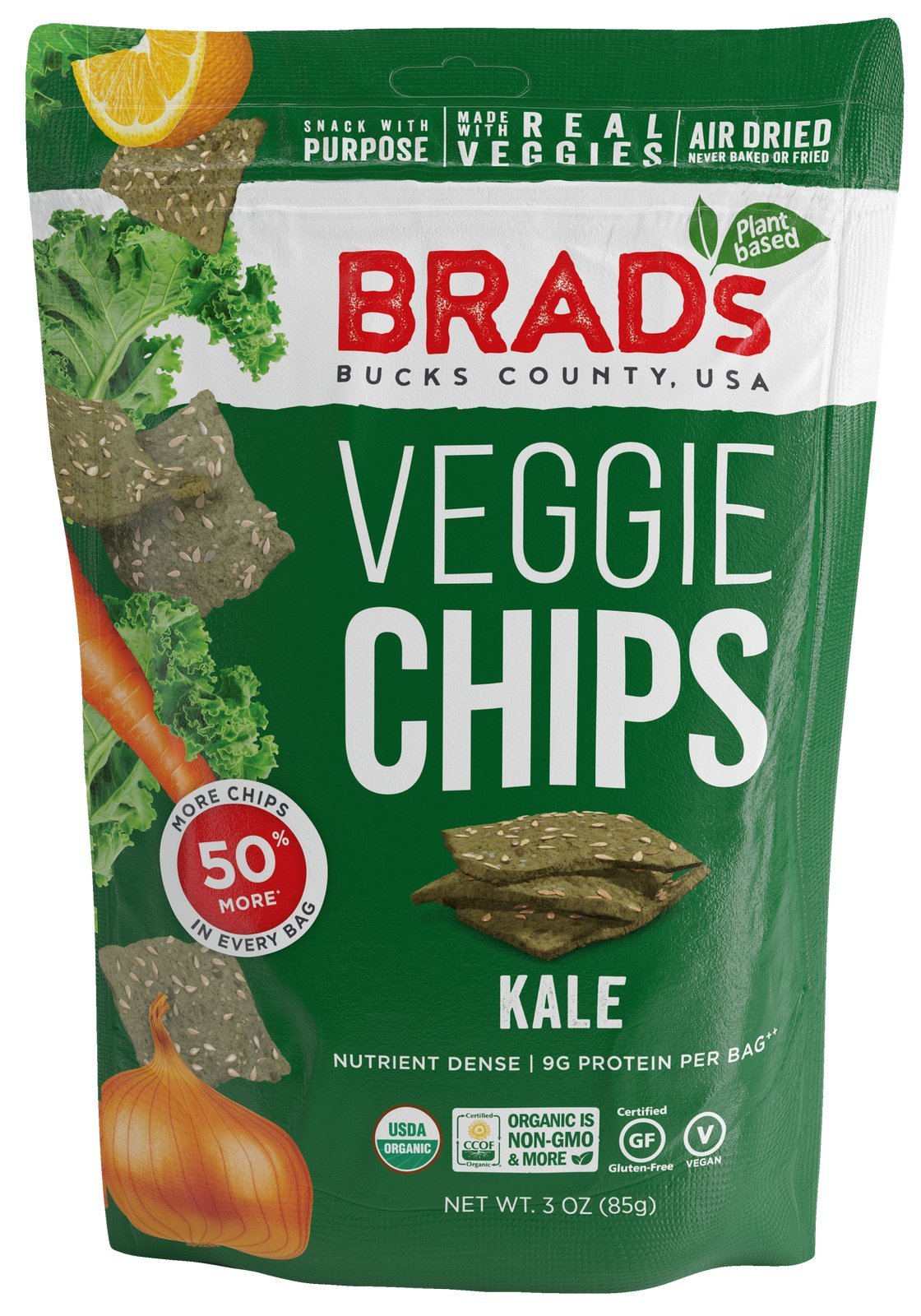 Brads Plant Based Organic Veggie Chips, Kale, 6 Bags, 12 Servings Total-3 Ounce (Pack of 6)