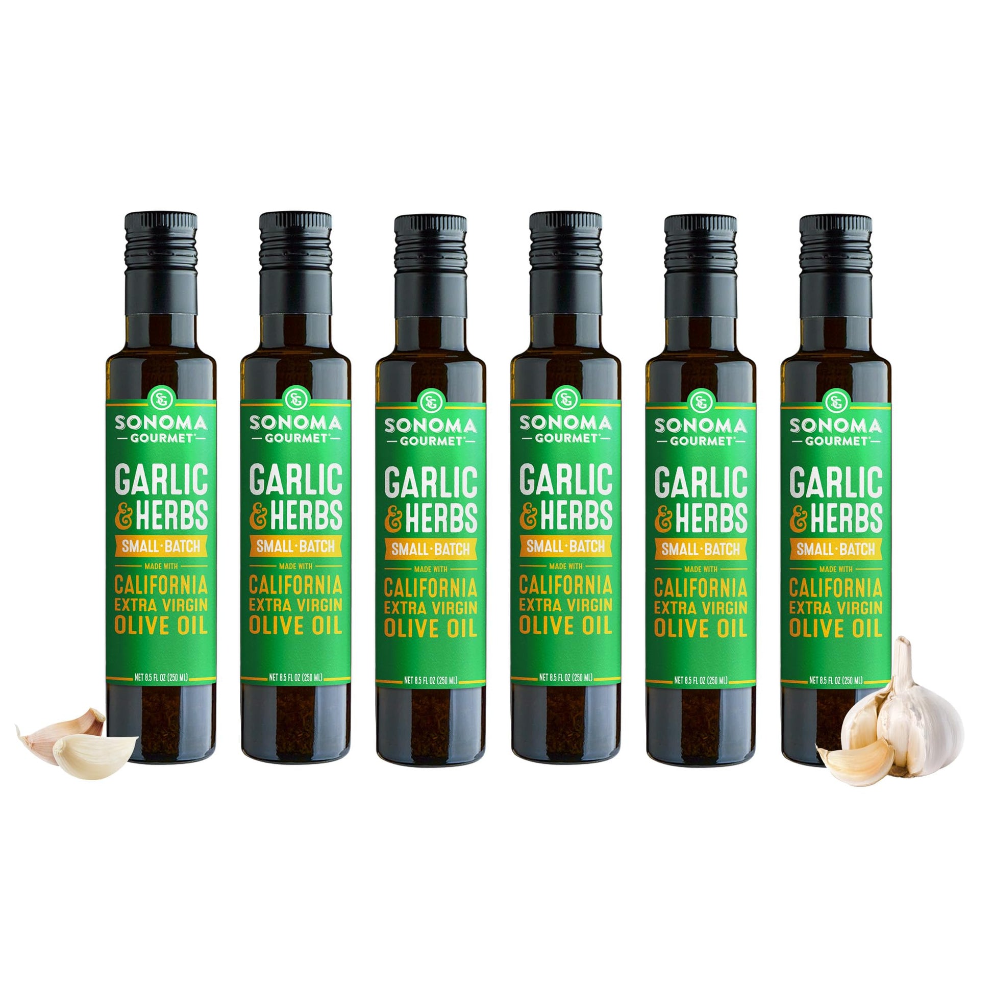 Sonoma Gourmet: Garlic & Herbs Flavored Olive Oil | 100% California Extra Virgin Olive Oil | 8.5 FL OZ (Pack of 6)