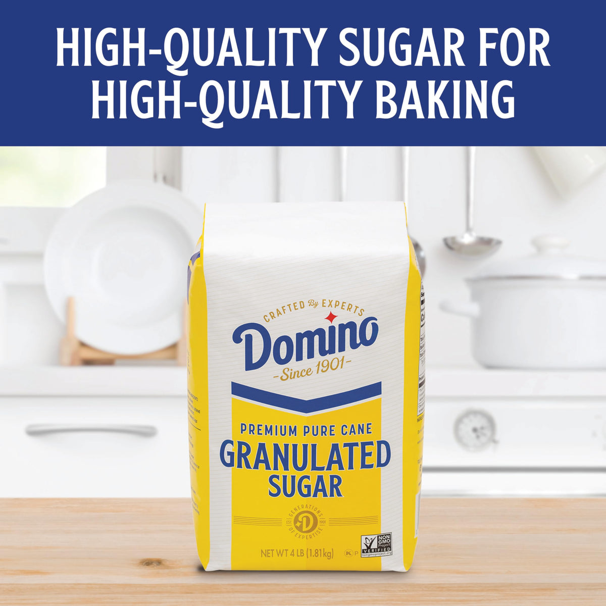 Domino Granulated Sugar  4 lb Bag of enhanced Pure Cane Sugar (Pack of 2) with Bonus Brand Recipe Card