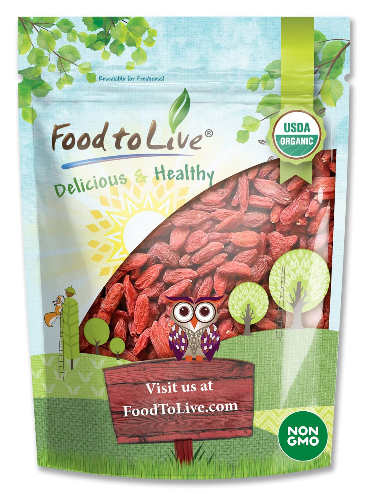 Food to Live Organic Goji Berries, 4 Ounces - Sun Dried, Large and Juicy, Non-GMO, Raw, Vegan, Sirtfood, Bulk