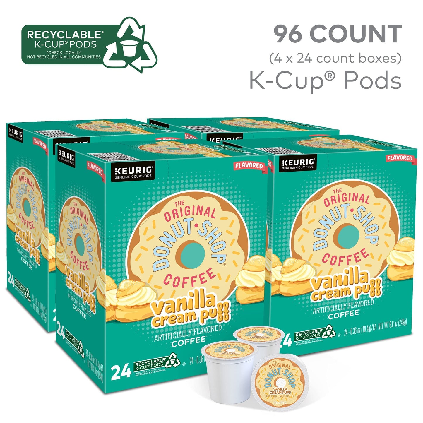 The Original Donut Shop Vanilla Cream Puff Coffee, Keurig Single Serve K-Cup Pods, Medium Roast, 96 Count