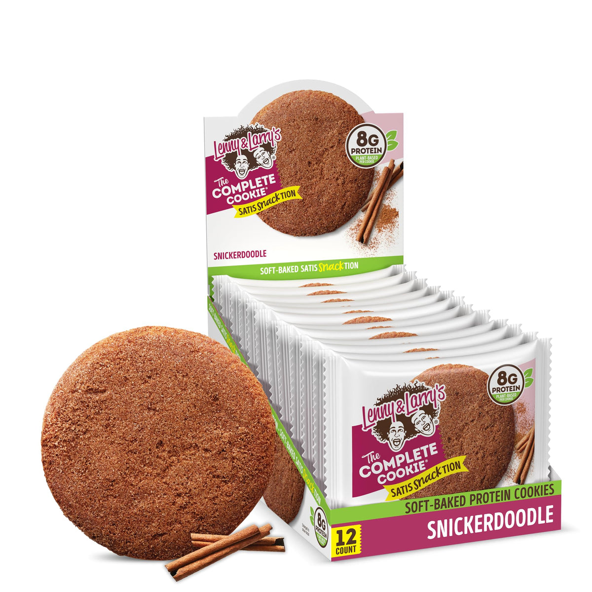 Lenny & Larrys The Complete Cookie, Snickerdoodle, Soft Baked, 8g Plant Protein, Vegan, Non-GMO, 2 Ounce Cookie (Pack of 12)