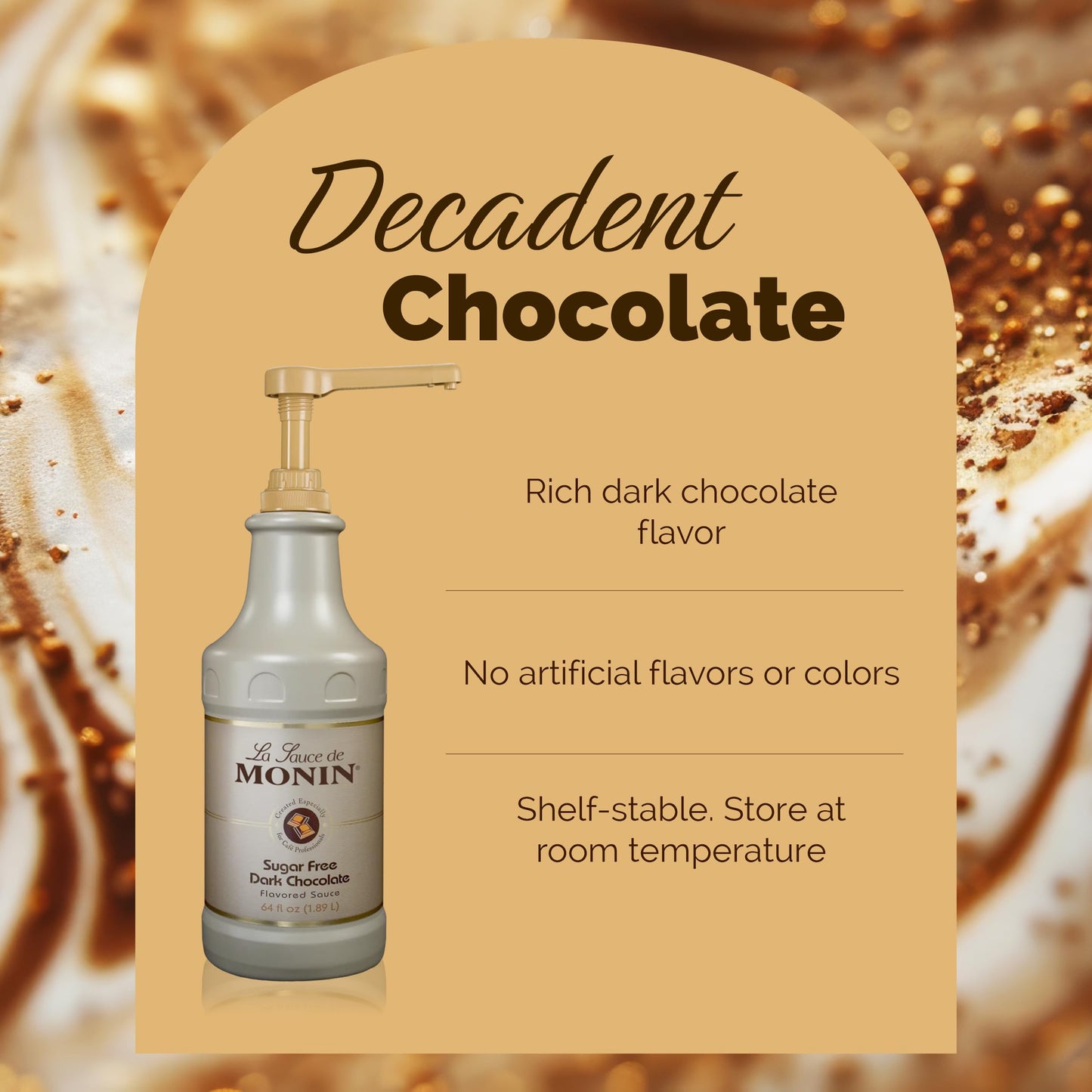 Monin - Sugar Free Dark Chocolate Sauce, Velvety and Rich, Great for Desserts, Coffee, and Snacks, Gluten-Free (64 Ounce)
