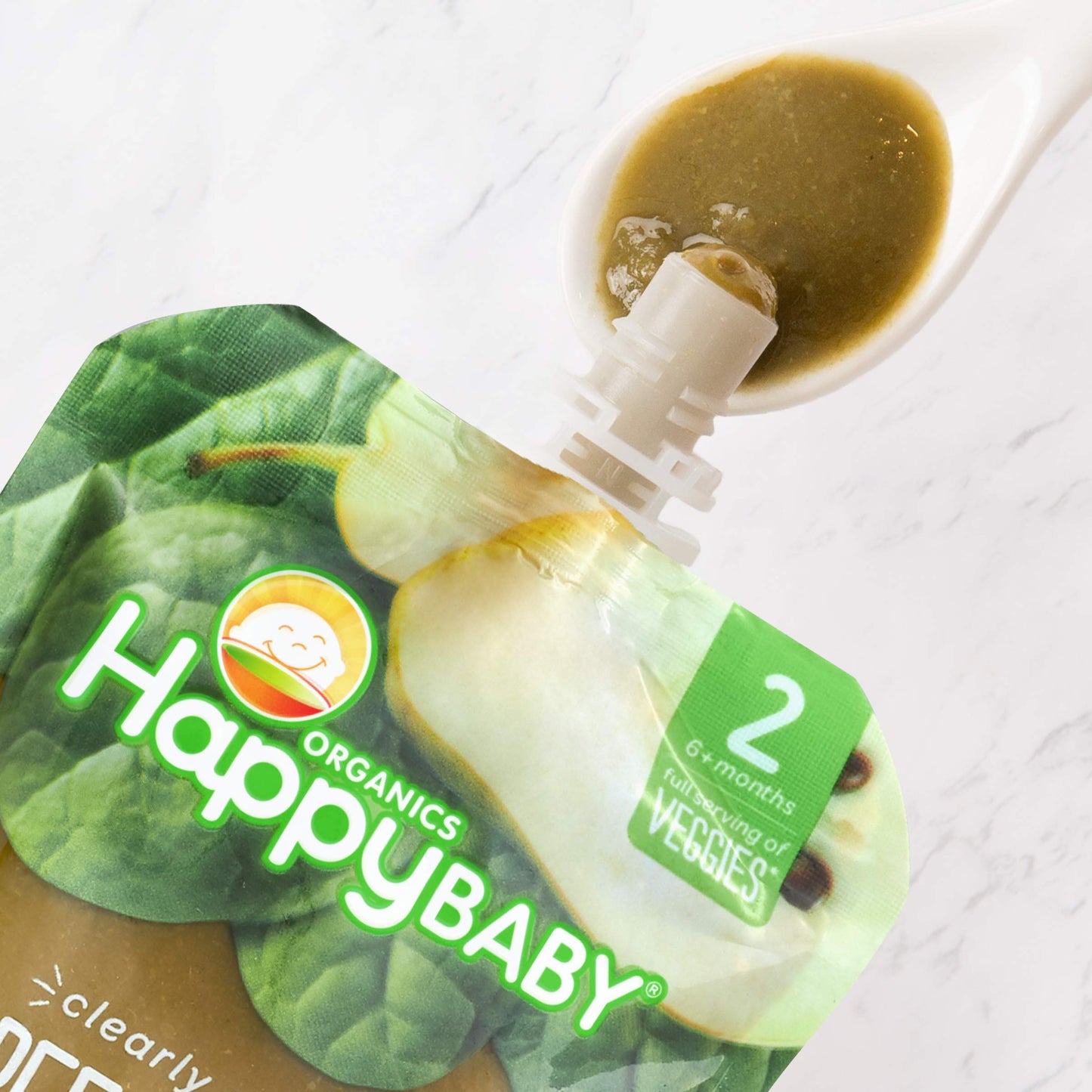 Happy Baby Organics Stage 2 Baby Food Pouches, Gluten Free, Vegan & Healthy Snack, Clearly Crafted Fruit & Veggie Puree, Green Beans, Pears & Spinach, 4 Ounces (Pack Of 16)