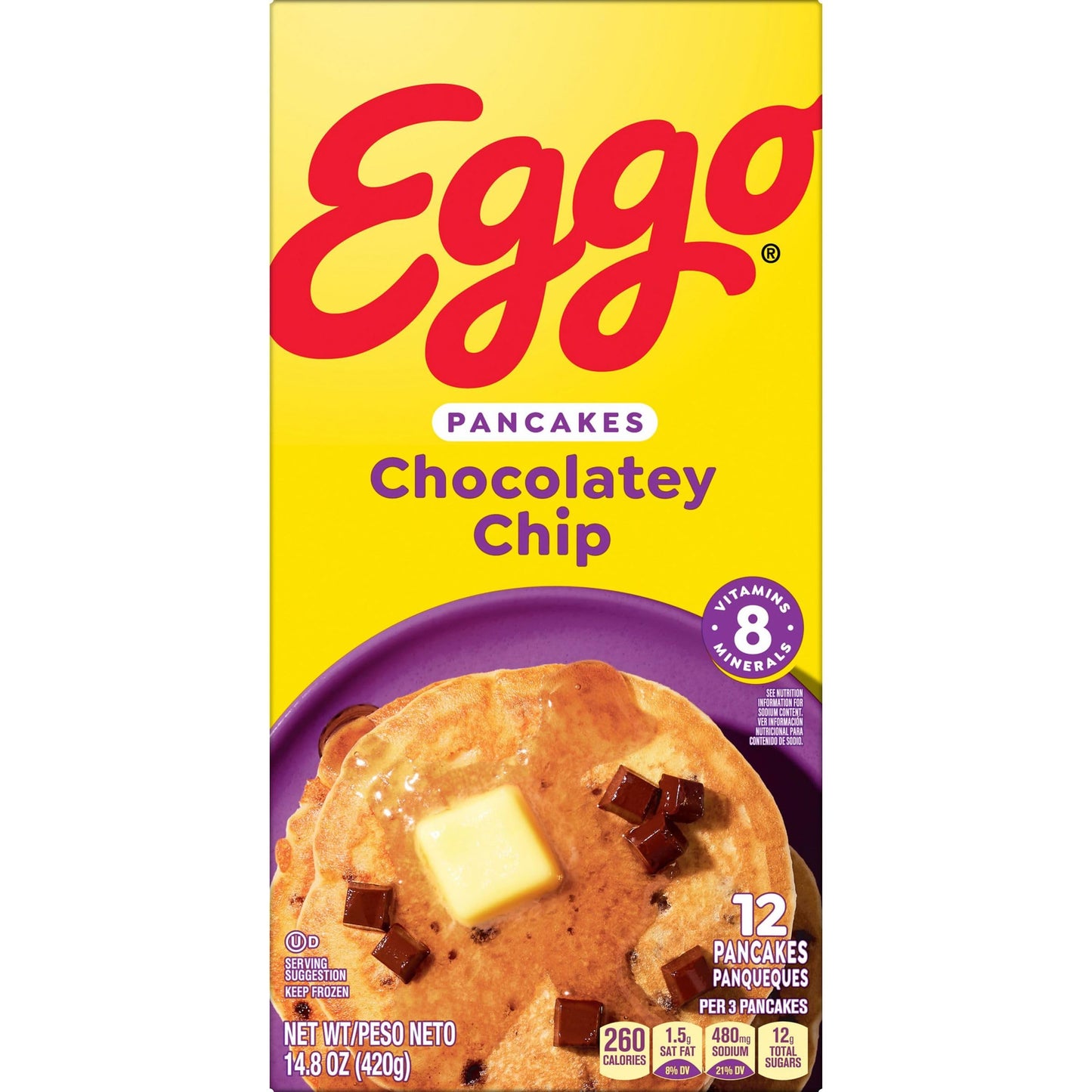 Eggo Frozen Pancakes, Frozen Breakfast, Breakfast Food, Chocolatey Chip, 14.8oz Box (12 Pancakes)