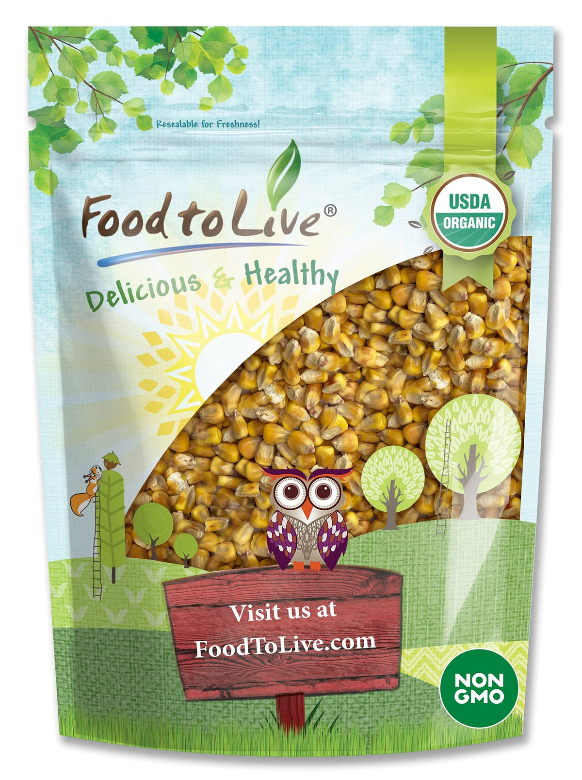 Food to Live Organic Yellow Whole Corn, 6 Pounds - Non-GMO Maize, Cleaned and Dried Kernels, Vegan, Kosher, Bulk Cereal Grain, G
