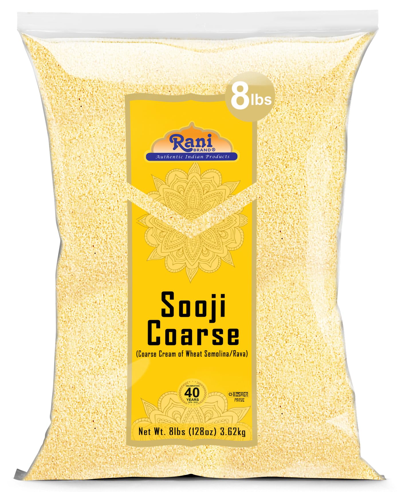 Rani Sooji Coarse (Farina, Suji, Rava, Rawa, Wheat Semolina) Flour 128Oz (8Lbs) 3.63Kg Bulk ~ All Natural | Vegan | Non-Gmo | Kosher | Indian Origin