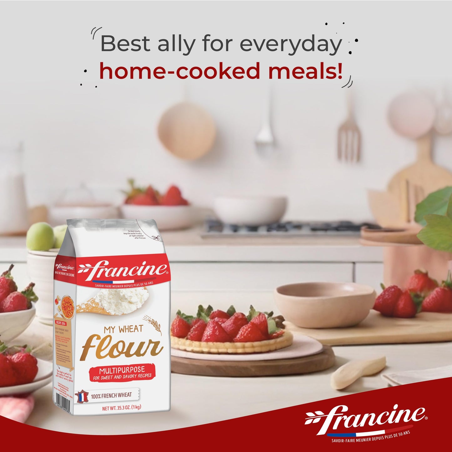 Francine Farine De Ble Tous Usages - French All Purpose Wheat Flour - 2.2 Lbs (2 Of Pack)