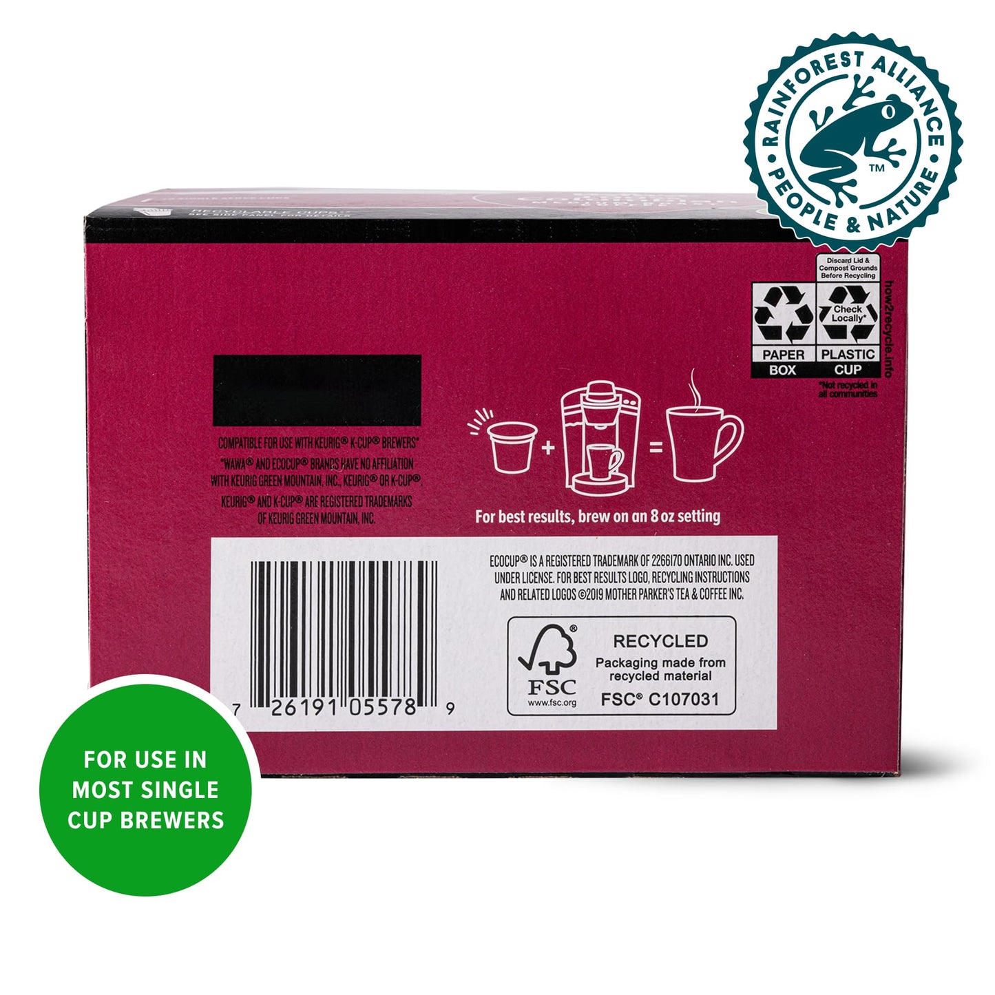 WAWA Colombian Medium Roast Coffee Pods, 72 Single Serve Pods in 6 Boxes, Chocolate & Fruit Notes, 100% Responsibly Sourced