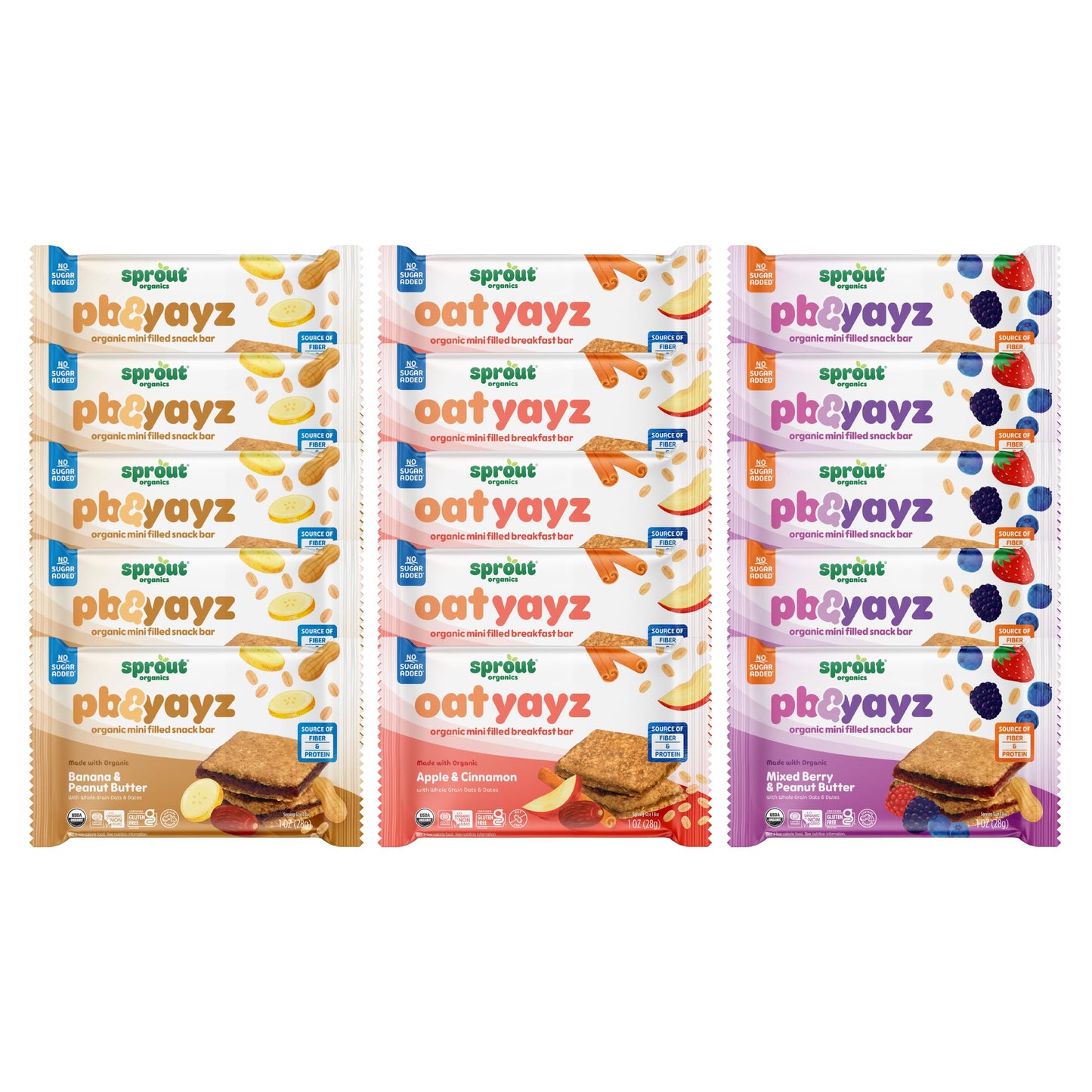 Sprout Toddler Snack Bars Yayz Variety Pack, 15 Individual 1 oz Bars, Mixed Colors