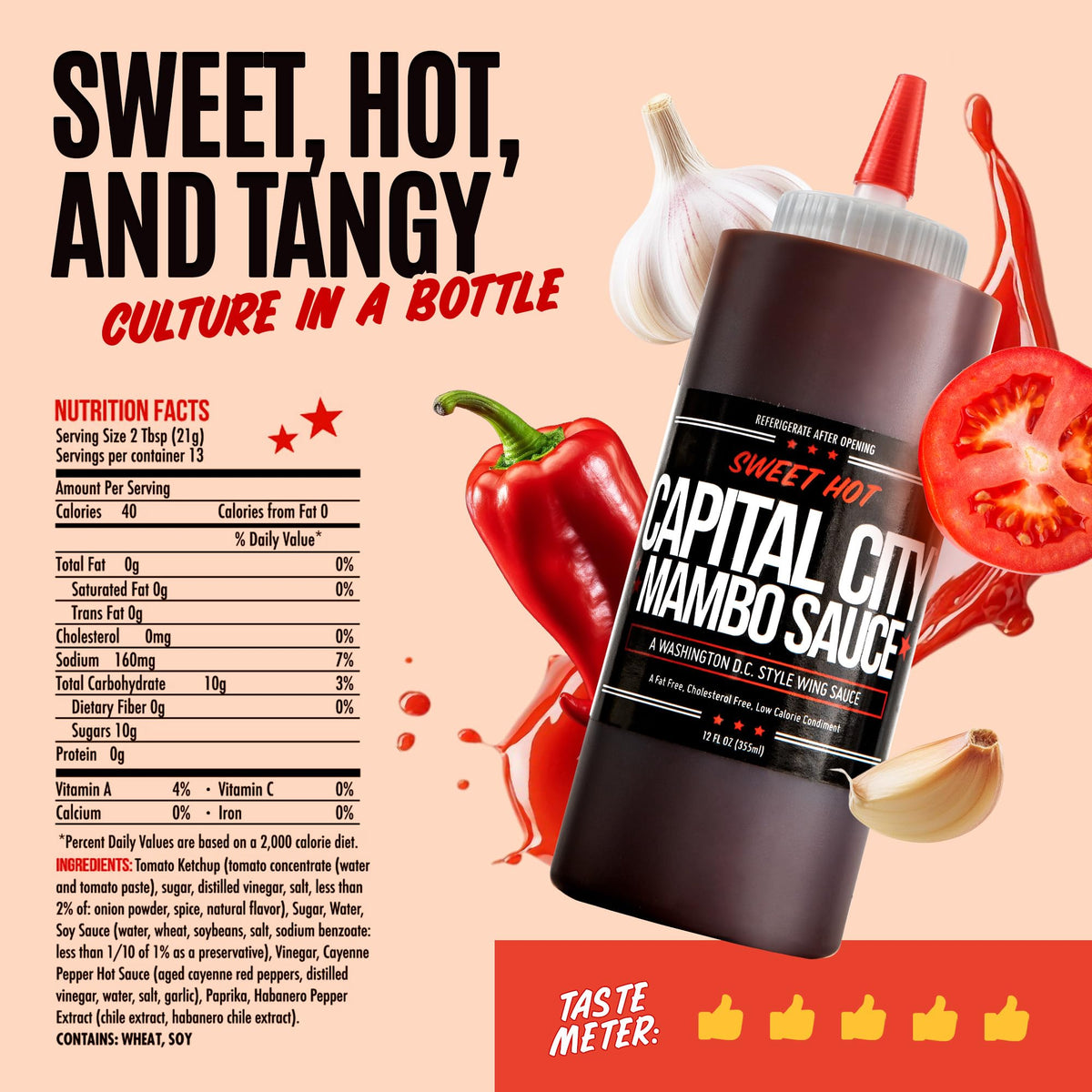 Capital City Mambo Sauce Sweet Hot, Washington Dc Wing Sauces, Perfect Condiment For Wings Chicken Pork Beef Seafood Burgers Ric