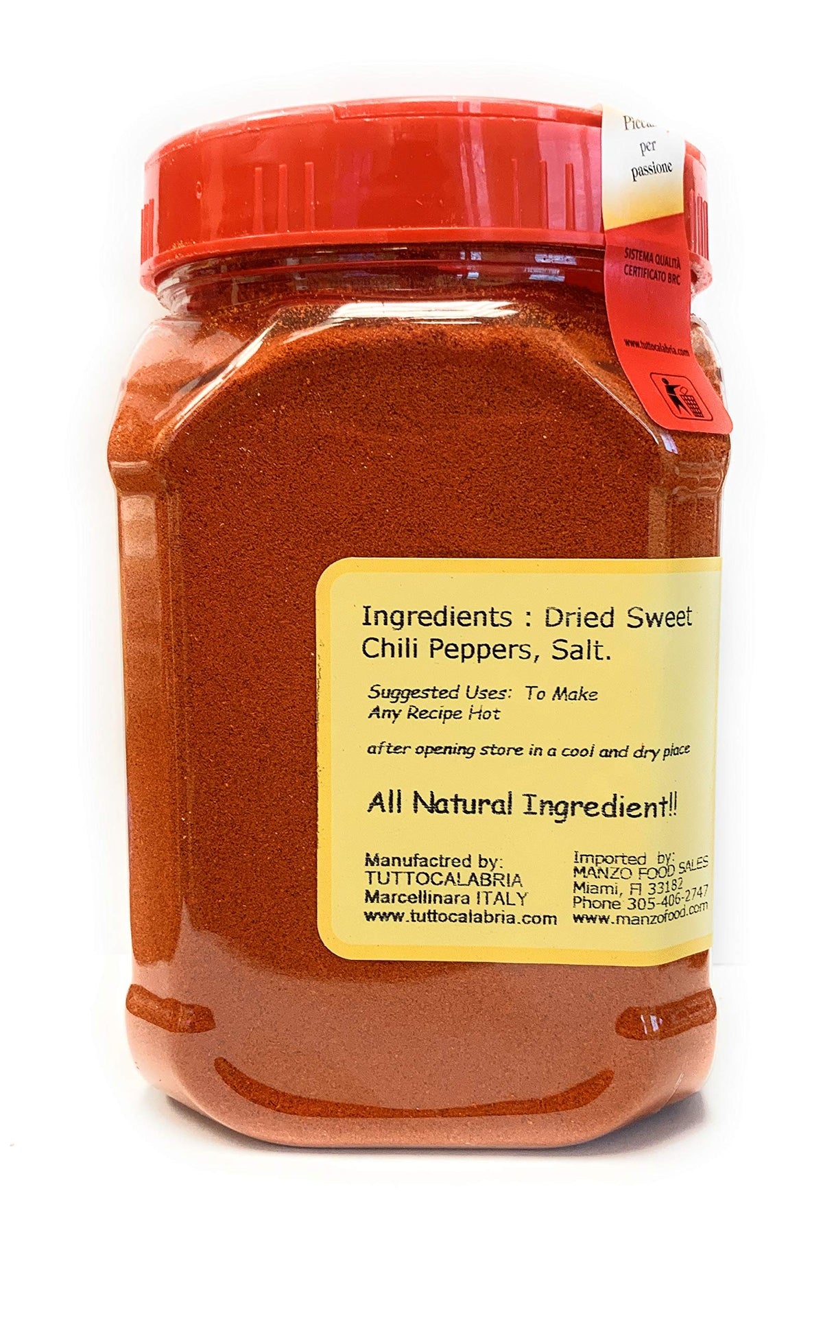 Tuttocalabria Calabrian Chili Powder, Sweet & Mild, Shaker, 350 Gm (12.3 Oz) All Natural, Non-Gmo, Product Of Italy