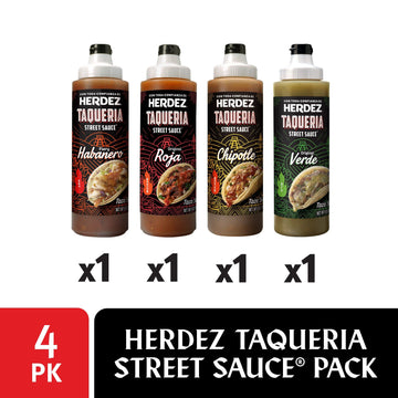 Herdez Taqueria Street Sauce Variety Pack, Habanero, Verde, Roja & Chipotle, 9 oz Bottles (Pack of 4)