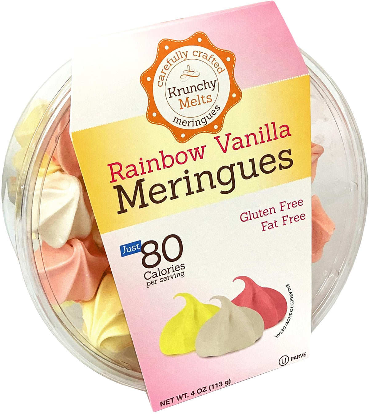 4 Pack Krunchy Melts Original Meringue Cookies | Rainbow Vanilla Flavor 4-Pack | Only 80 Calories Per Serving | Fat Free, Gluten