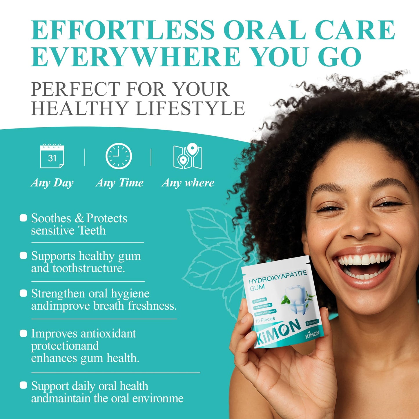 Remineralizing Gum Hydroxyapatite Gum with Xylitol, Coconut Oil, Activated Charcoal & Bee Propolis, Nature Sugar-Free Mint Chewi