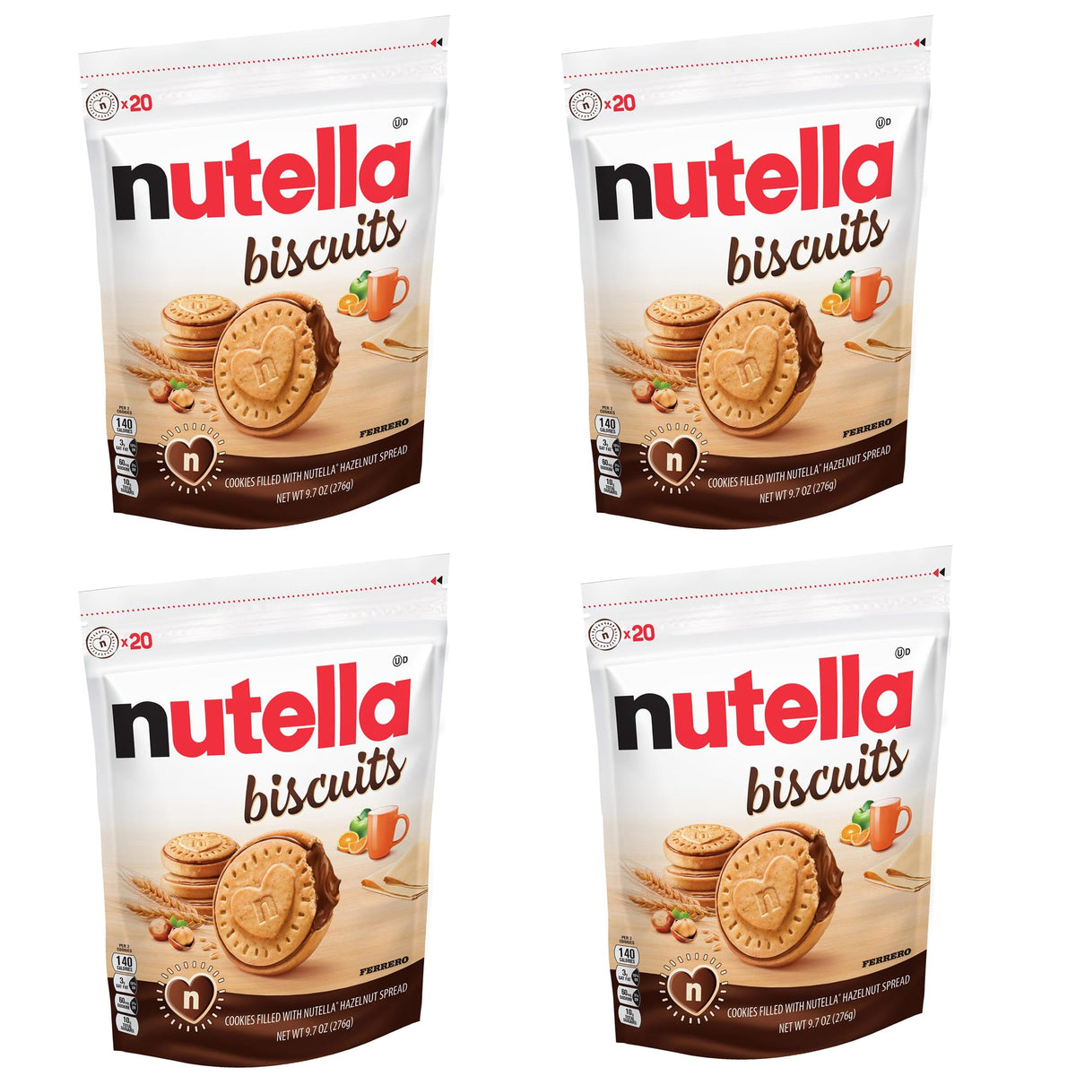 Nutella Biscuits with Hazelnut Spread, Creamy Center - 4 Bags, Total Net WT 38.8 oz