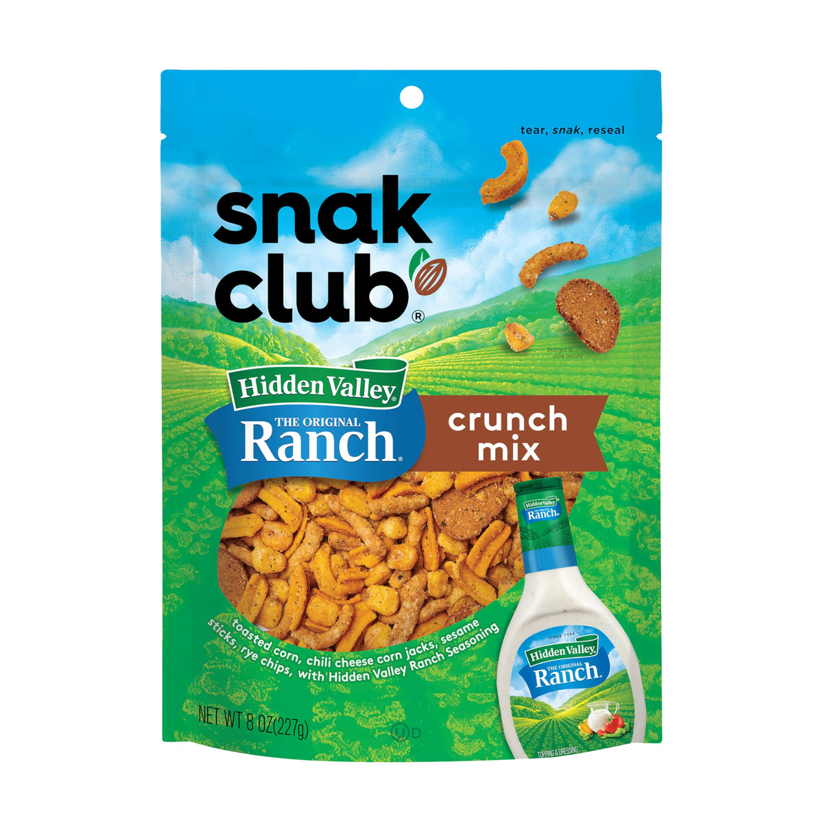 Snak Club Crunch Mix With Hidden Valley Ranch Seasoning, Toasted Corn Nuggets, Chili Cheese Corn Jacks, Sesame Sticks & Rye Chip