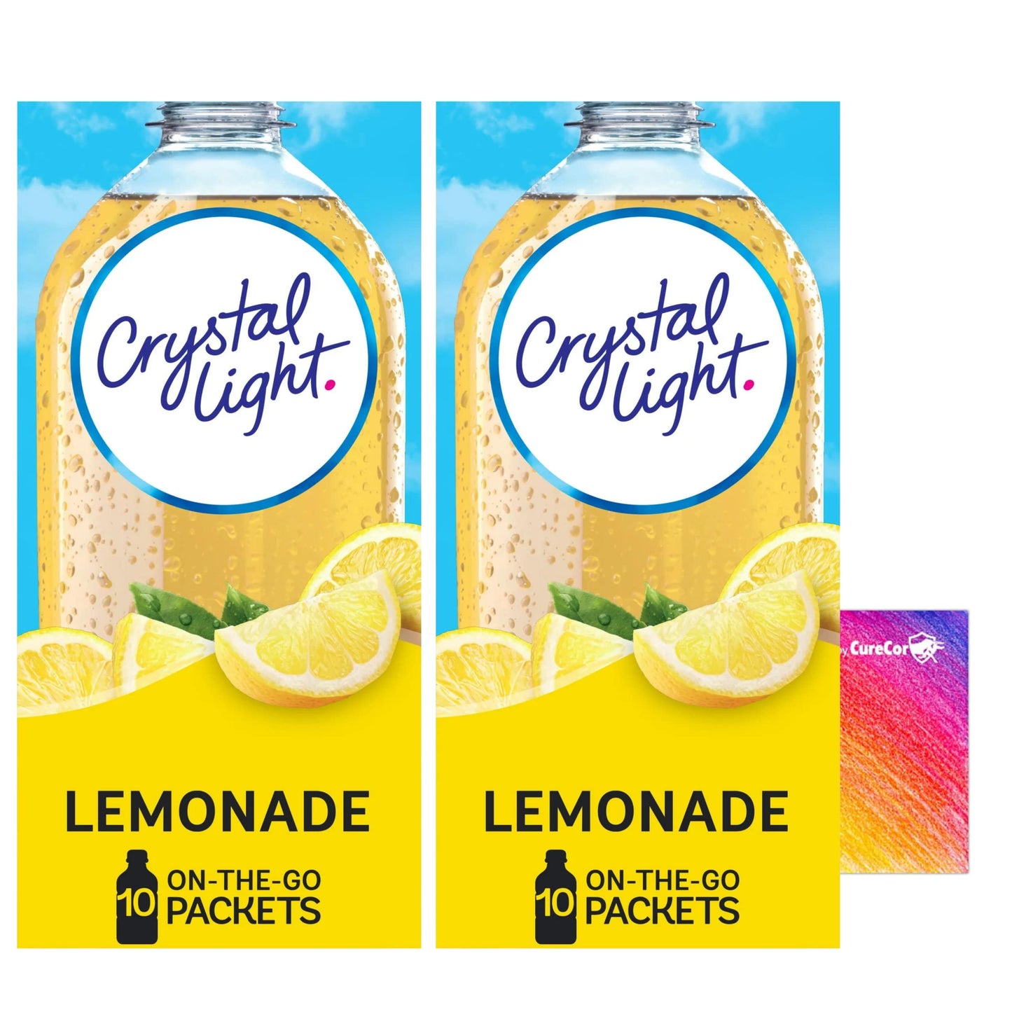 CURECOR Crystal-Light On The Go Drink Mix, Sugar-Free, 10 Pouches, 1.6 oz (Pack of 2), Lemonade Flavor
