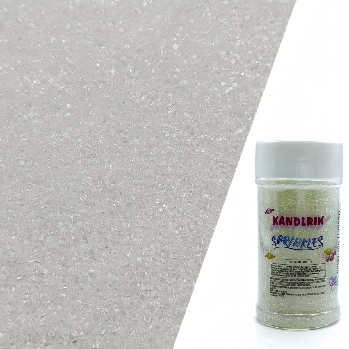 Edible Sanding Sugar Sprinkles for Cookie Decorating, Sugar Sprinkle Mix For Celebration Cakes, Cupcakes, Cookies, 3OZ (White)