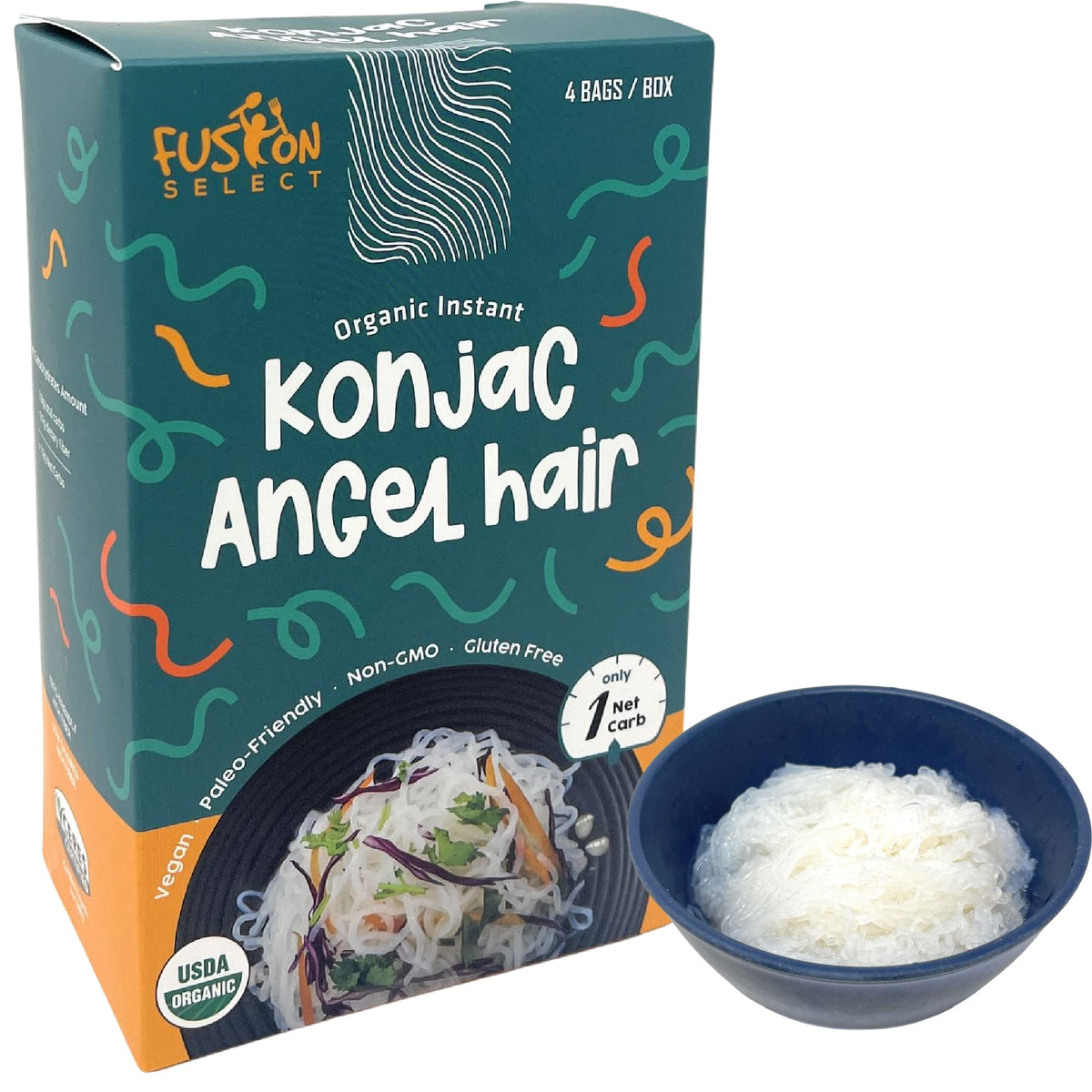 Fusion Select Konjac Noodles - Shirataki Angel Hair Plant-Based Substitute - Healthy Diet Pasta - Rich in Fiber - Vegan, Keto, P