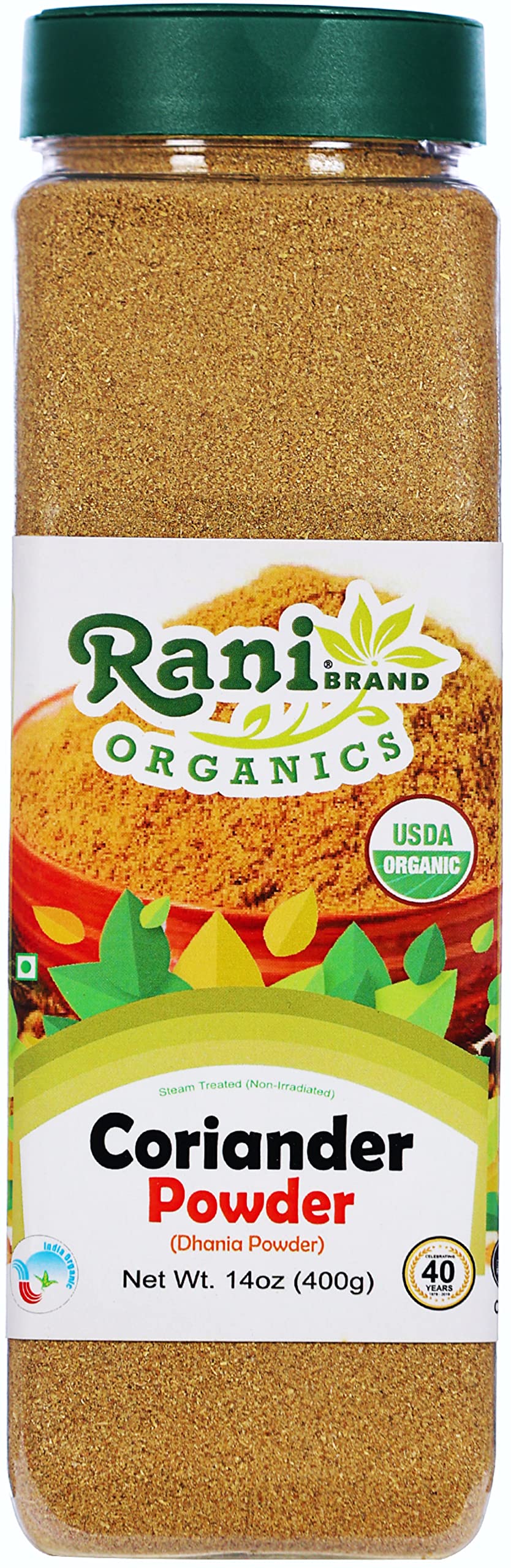 Rani Organic Coriander Powder (Dhania Powder) 14Oz (400G) Pet Jar ~ All Natural | Vegan | Gluten Friendly | Non-Gmo | Indian Oriflavor Blend | Usda Certified Organic