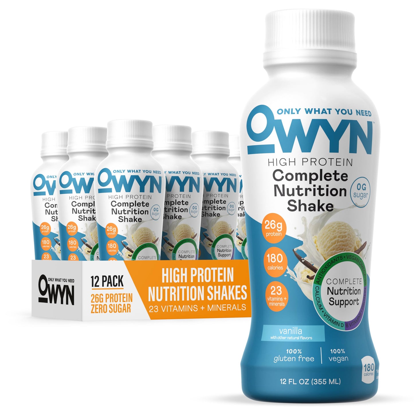 OWYN Only What You Need Protein Shake  High Protein Complete Nutrition Drink  Vanilla  12 Fl Oz (12 Pack)
