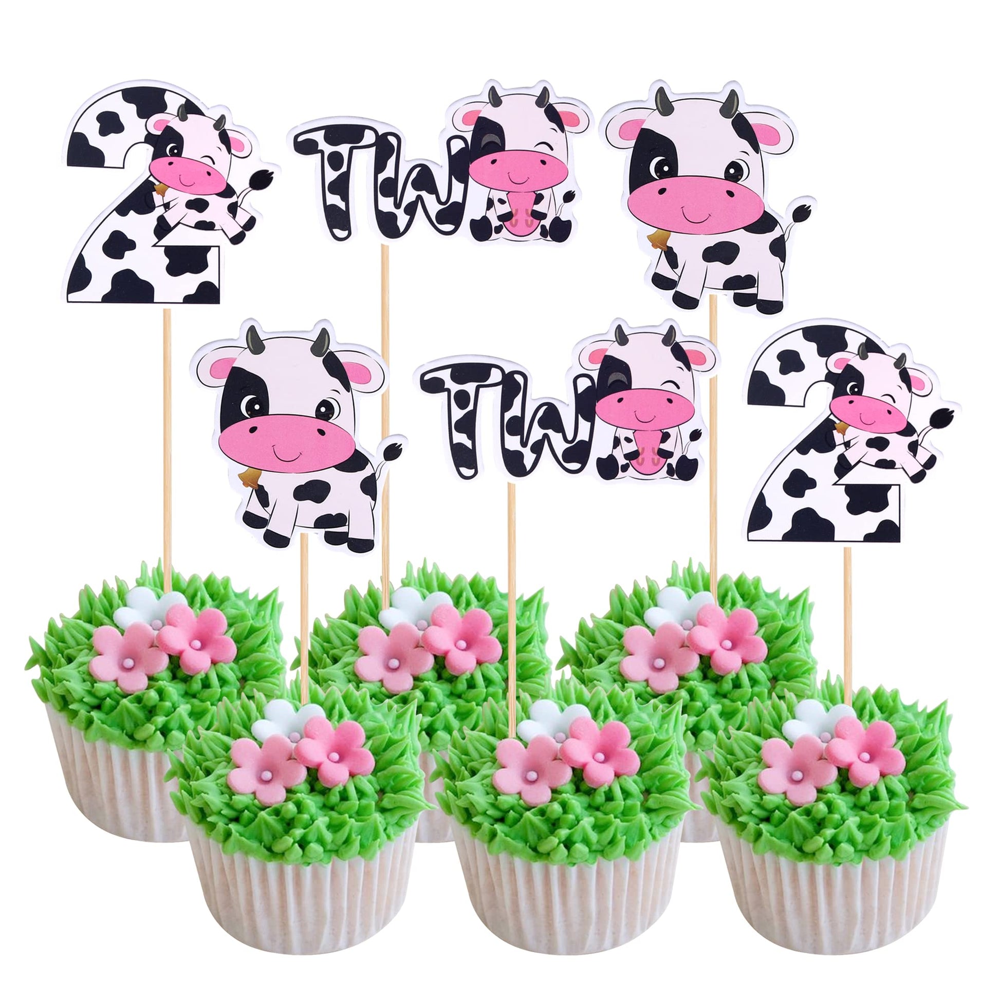 Rsstarxi Cupcake Toppers for Cow Theme Birthday Party - 36 Pack, Paper, Design 3, Model XM250-two